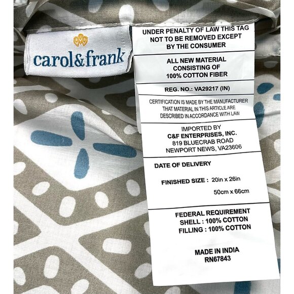 Single C&F HOME 20"x26" Standard PILLOW SHAM Gray/Aqua Diamond Pattern NWOT NEW - Picture 3 of 5